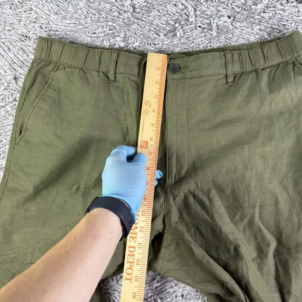 Uniqlo Linen Blend Pants Mens XL (36-39 Inch Waist) Green Drawstring Summer Work